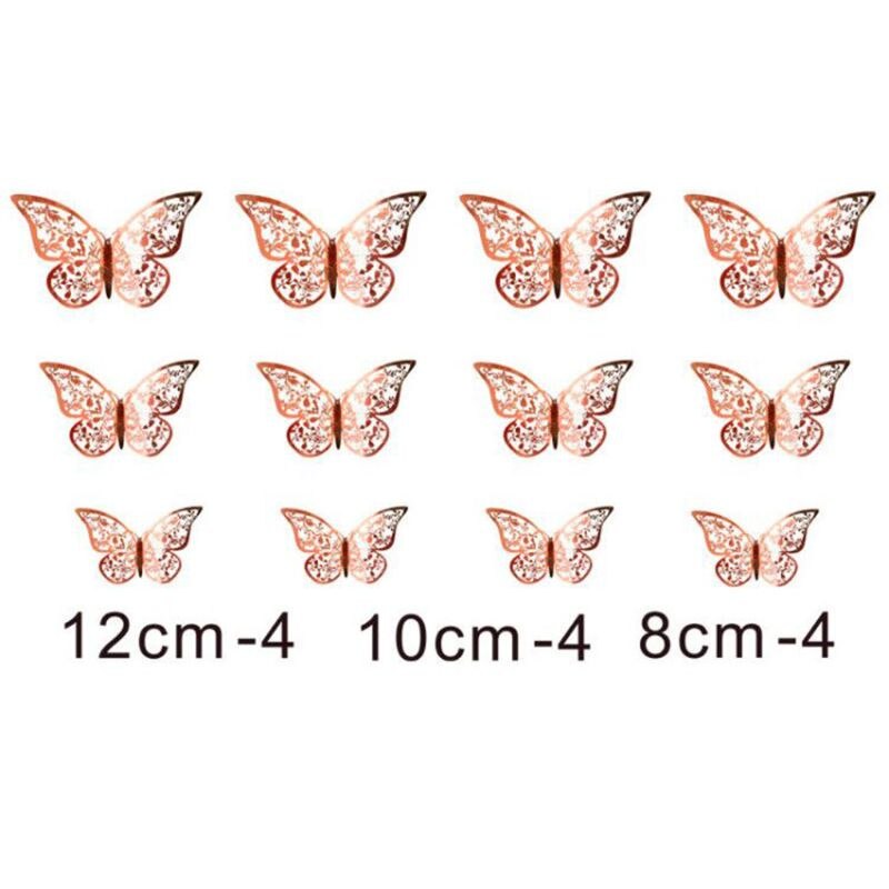 3D Vlinder Muurstickers Vlinder Muurstickers Voor Home Decor Diy Vlinders Koelkast Sticker Kamer Decoratie Party Wo: rose gold