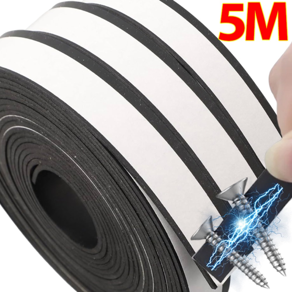 Sterke magnetiske gummistrimler selvklebende fleksible klebrige magnetbånd for kjøleskap whiteboard kuttbare gjør-det-selv-håndverk festeverktøy