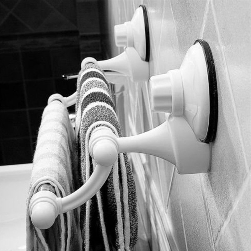 18.5 Inch Double Bars Suction Cup Towel Rail Holder Storage Racks Wall Mounted ABS Bathroom Organizer Kitchen Hotel