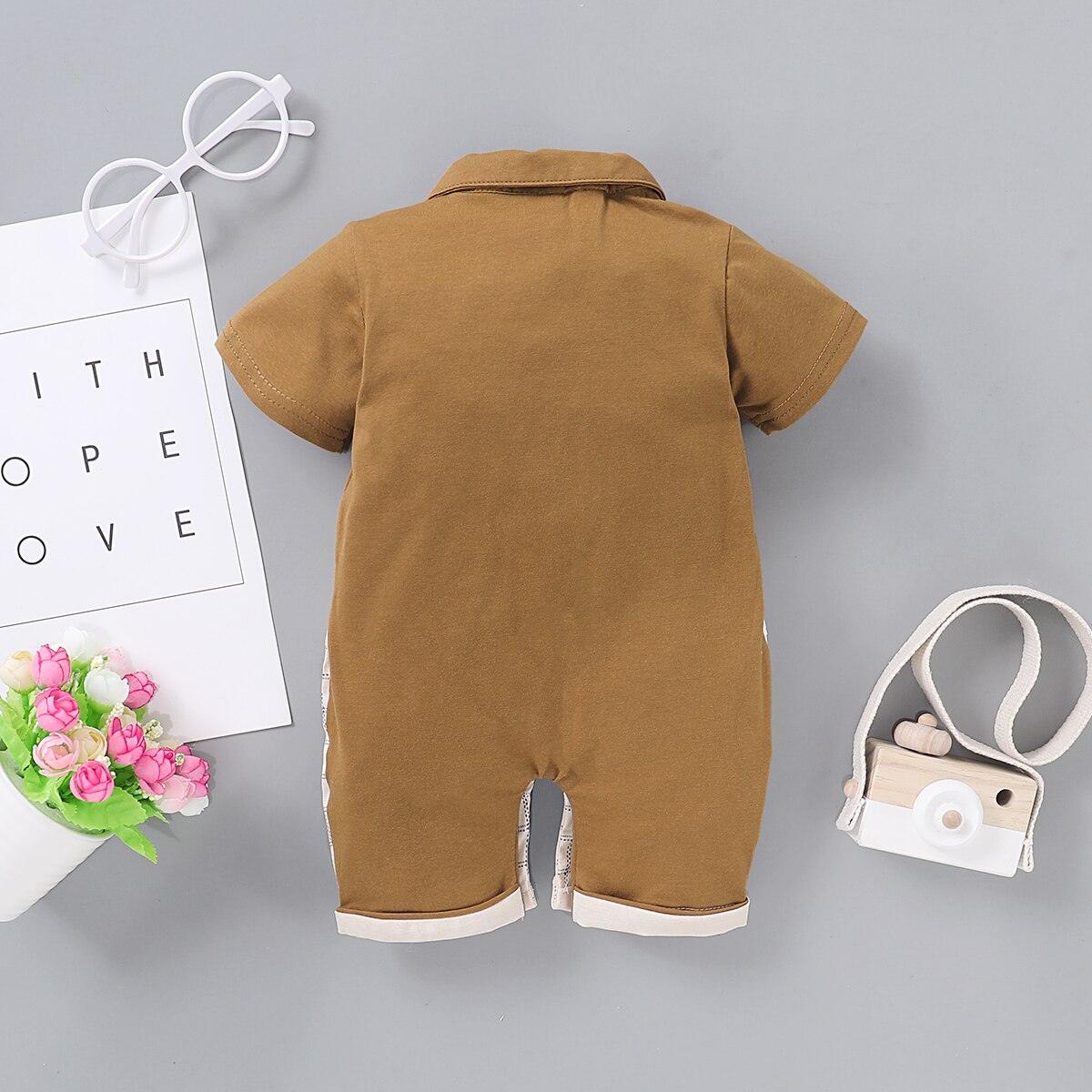 0-18M Gentleman Kinderen Jongens Rompertjes 2 Kleuren Korte Mouwen Plaid Patchwork Causale Jumpsuits Outfits