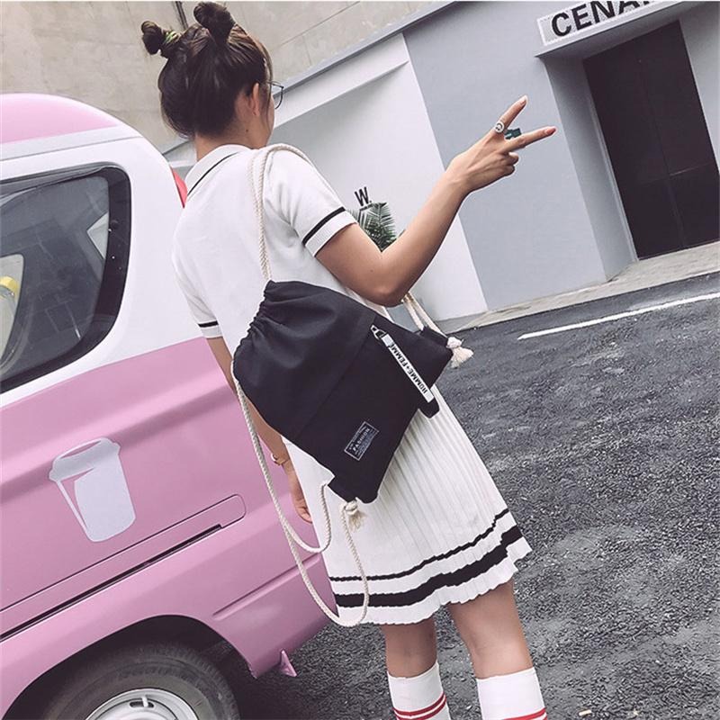 Canvas rugzak met trekkoord Mode School Gym Tas met trekkoord Casual String Knapzak Schoolrugzak voor tienervrouwen