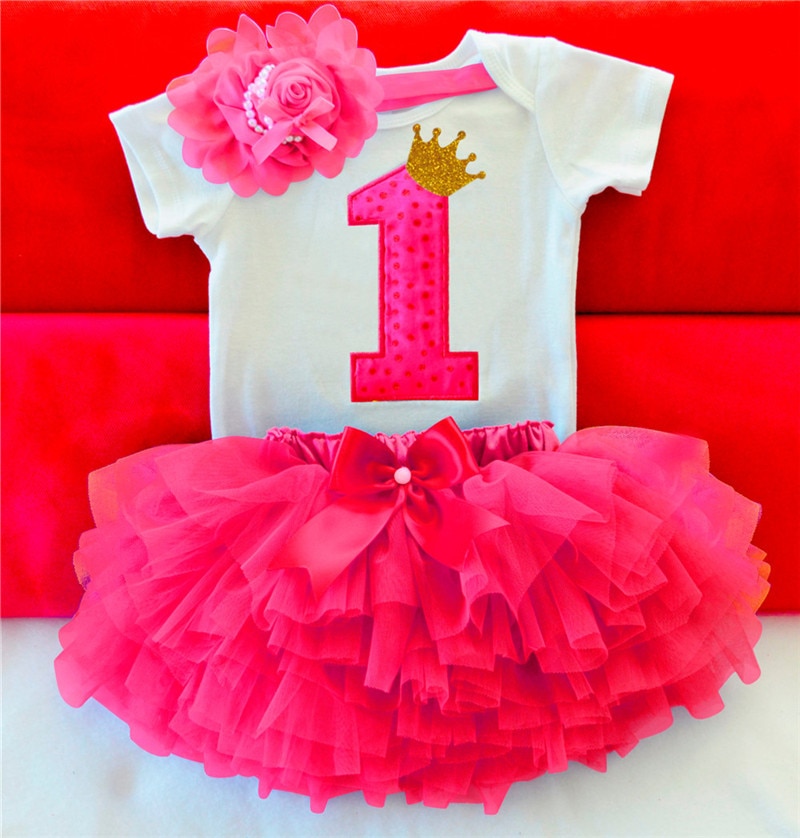 3pcs Baby Girl 1 Year Birthday Party Dress For Toddler Christening Tutu Cake Girls Dress Newborn 1st Baptism Vestido Outfits