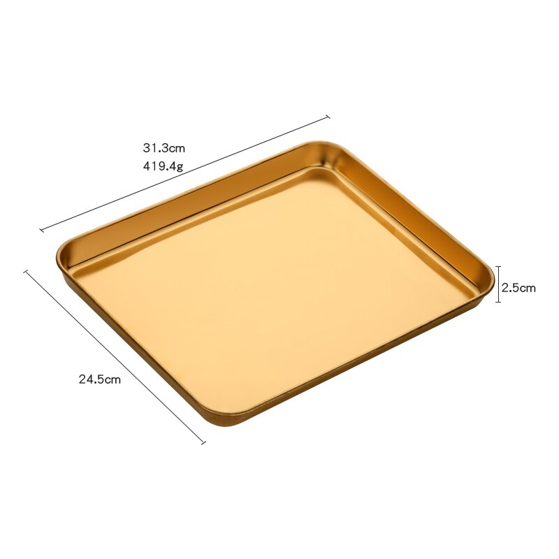 1PCS Serving Plate Stainless Steel Baking Pan Rectangle Storage Cafeteria Tray Food Fruit Plate Barbecue Dish kitchen Accessorie: Gold