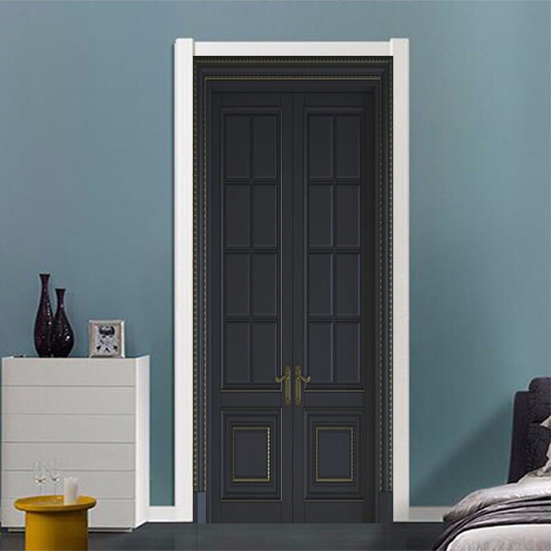 Modern Black Door Frame Wallpaper European Style Door Sticker PVC Self-Adhesive Waterproof Decal Living Room 3D Sticker
