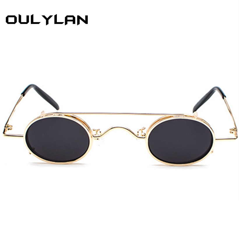 Oulylan kleine ronde steampunk zonnebril voor heren, retro vintage metal punk clip-on zonnebril voor heren, kleine ovale bril  uv400