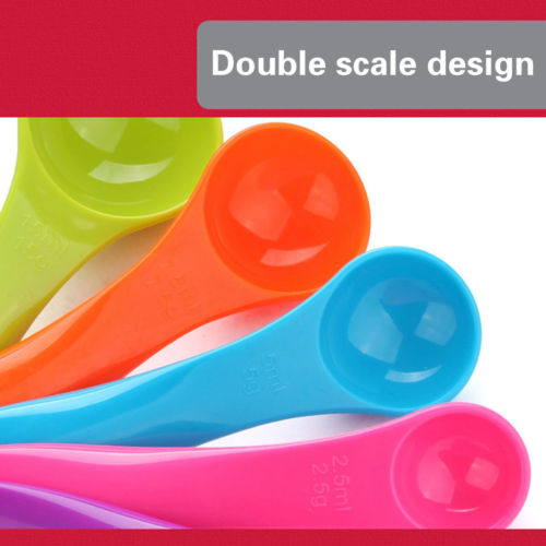 US 5Pcs Colorful Plastic Measuring Spoon Set Kitchen Utensil Cooking Baking Tool
