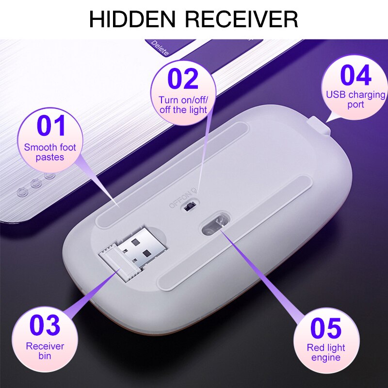 Draadloze usb-muis, rgb-computermuis, stille pc-oplaadbare ergonomische muis met led-achtergrondverlichting, optische usb-muis voor pc en laptop.