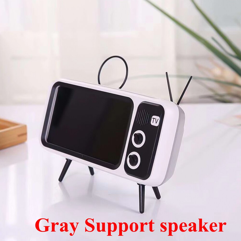 Draagbare Draadloze Peaker Retro TV Mini Bluetooth Bass Speaker Mobiele Telefoon Houder Stand Speaker Retro Fotolijst: speaker grey