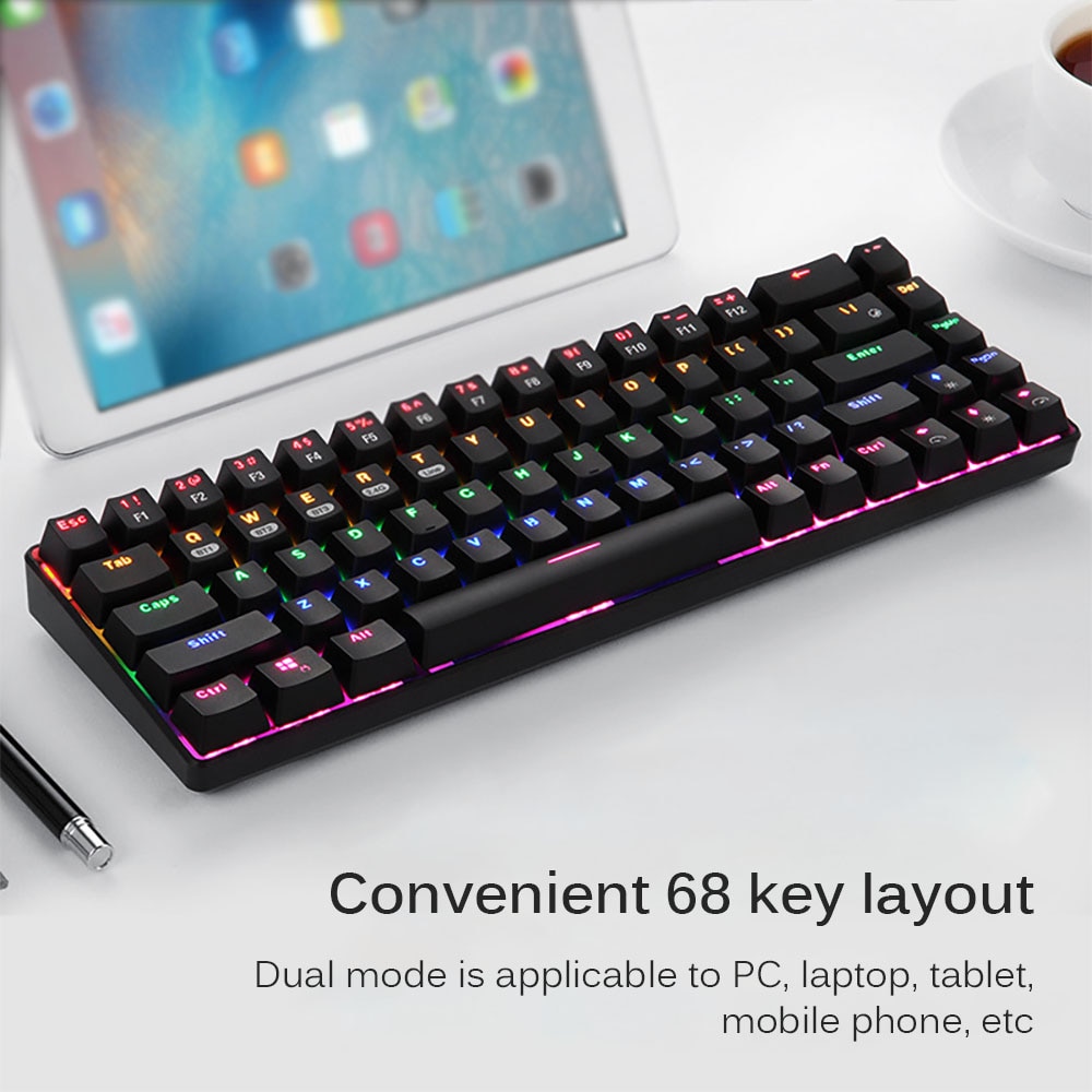 68-Key Player Keyboard Wireless Bluetooth Type-C RGB Backlit Wired Mechanical Gaming Keyboard LED Backlit Mechanical Keyboard