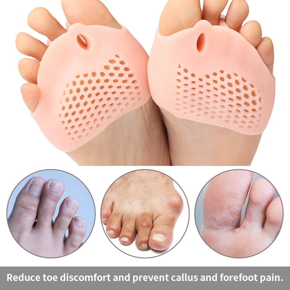 2pcs Silicone Forefoot Pads Gel Insoles Toe Separator Cushion Pad Pain Relief Shoes Insoles Finger Toe Valgus Corrector Gel Pads