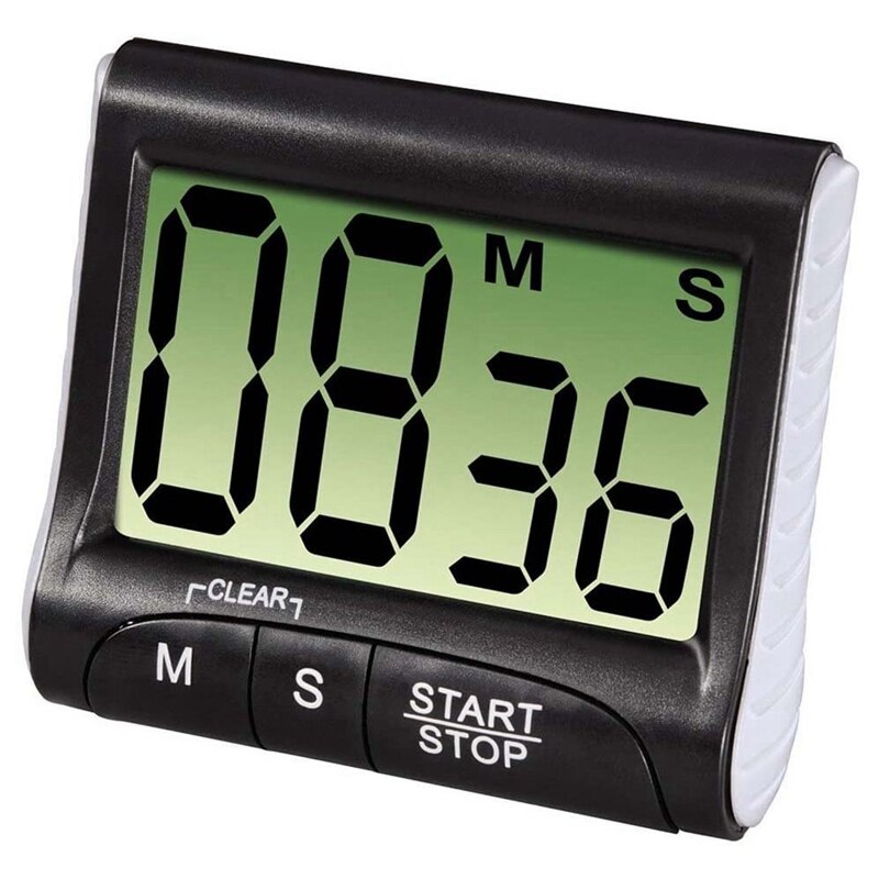 Digital Kitchen Timer Countdown Extra Large Display Strong Magnetic Holder and Retractable Holder: black