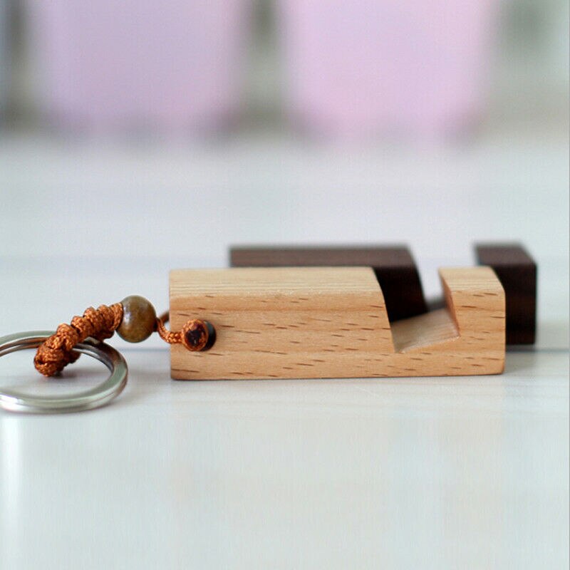 1pc Lightweight Slim Wooden Mobile Phone Stand Holder Stand Pendant Keychain