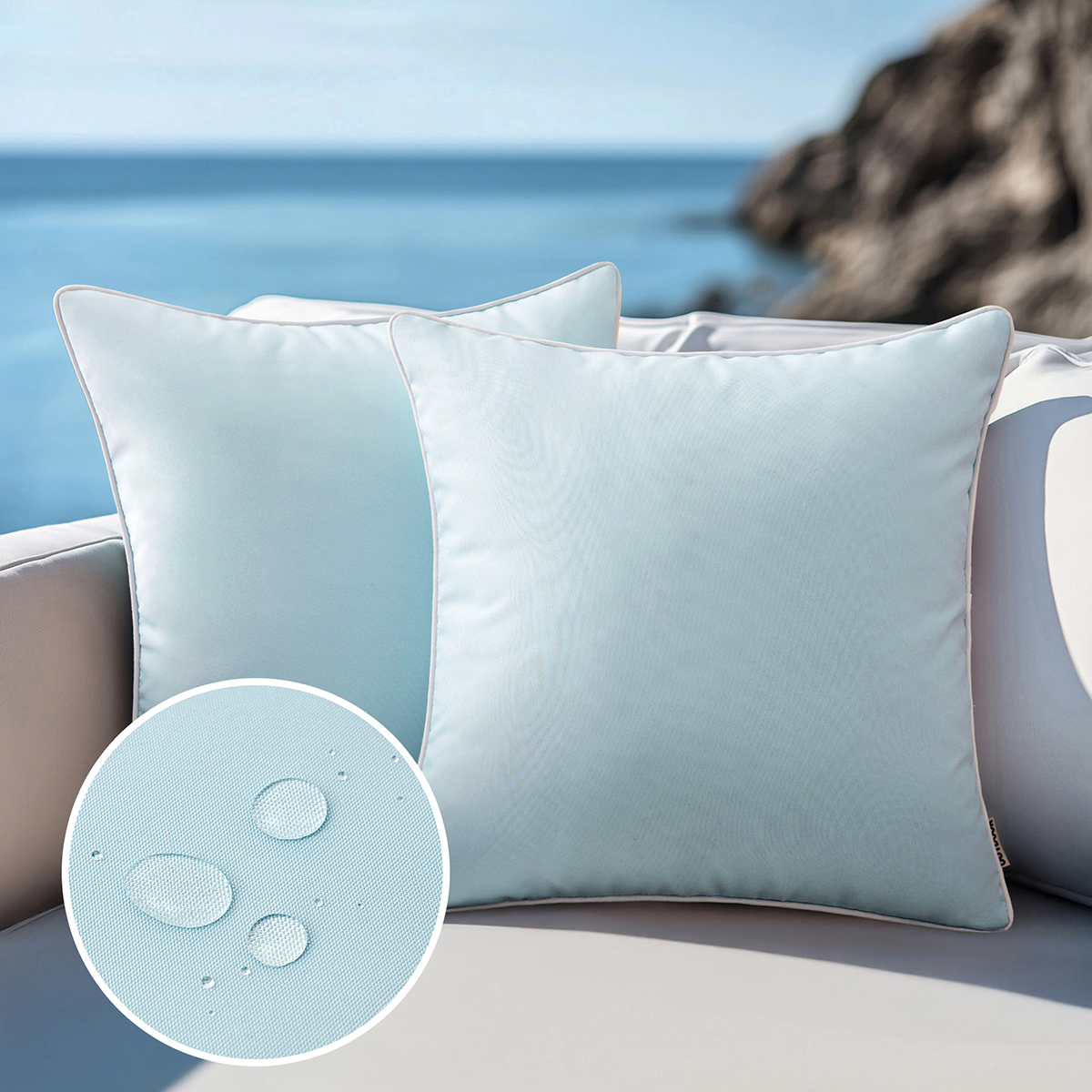 Set of 2 Outdoor Waterproof Pillow Covers 18x18, White Cushion Covers with Solid Piping, Decorative Throw Covers for Patio, Garden, Sofa or Home, No Inserts Included: 400mm*400mm / Blue