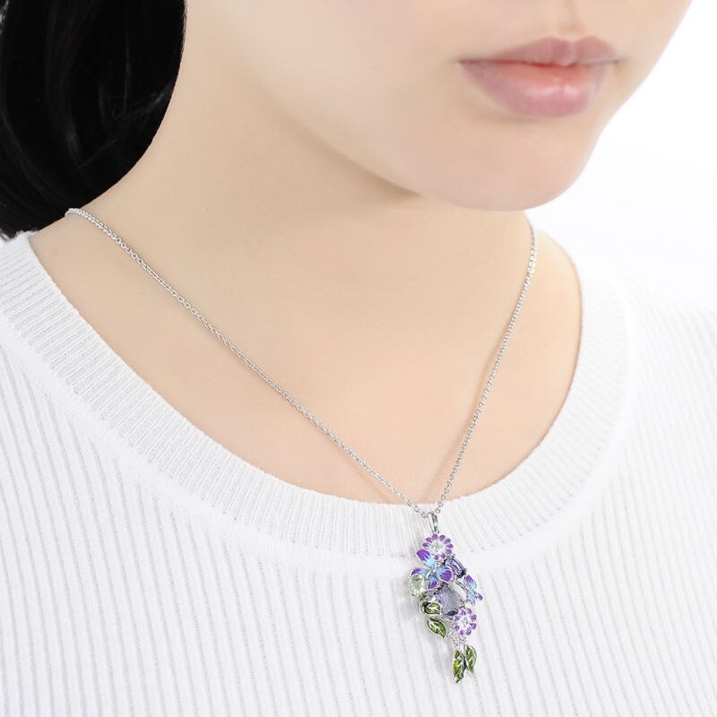 SANTUZZA Silver Pendant For Women Genuine 925 Sterling Silver Purple Butterfly Fit For Necklace Jewelry Handmade Enamel