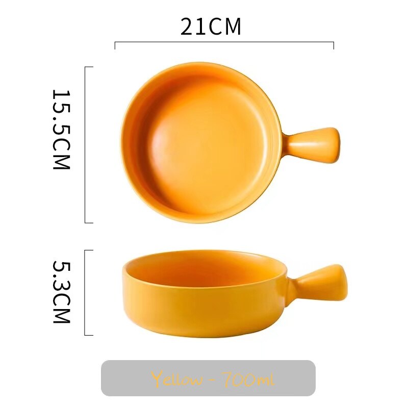 Nordic Ceramic Salad Bowl Single Handle Breakfast Cereal Fruit Bowl Solid Color Dessert Soup Noodle Bowl Microwave Oven Special: yellow