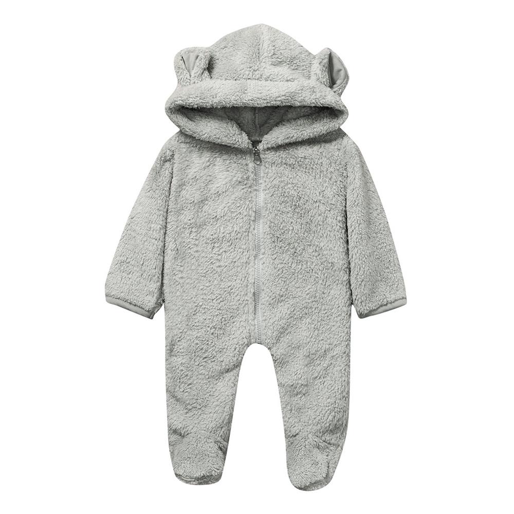 Romper Baby Leuke Meisje Jongen Pasgeboren Winter Fleece Jumpsuit Solid Hooded Romper Warme Jas Uitloper recien nacido bebes: Gray / 6m