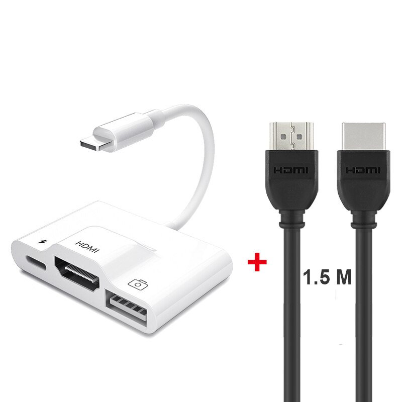Lightning a HDMI-Cable Ethernet RJ45, adaptador hub USB iphone 3 en 1 para RJ45, conectar teclado, cámara y proyector: iP 1 To 3 HDMI line