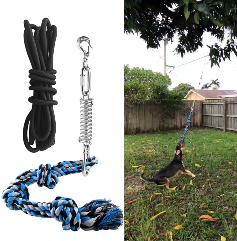 LVTUBANLV Stainless Steel Spring Pole Dog Rope Toys,Hanging Exercise Rope, Dog Outdoor Hanging Toy Pull for Medium to Large Dogs