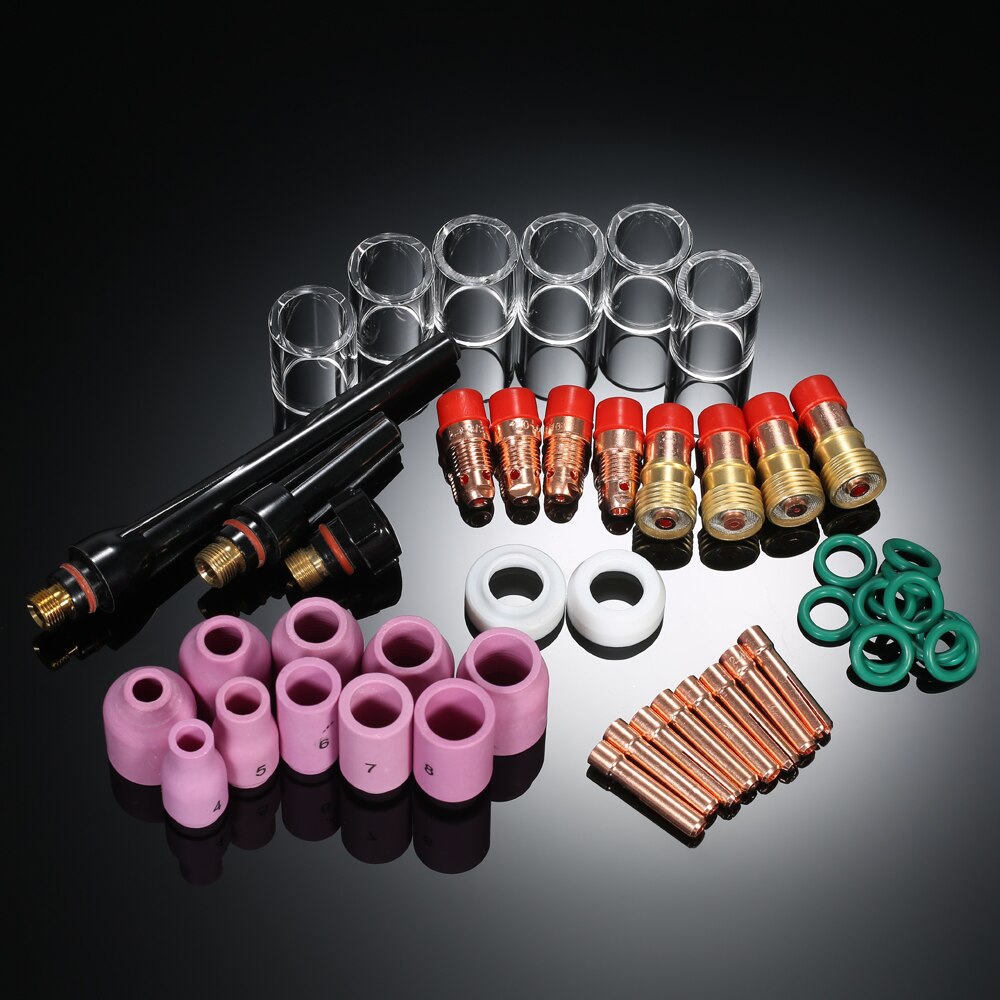 49PCS TIG Welding Torch Stubby Gas Lens #10 Glass Cup Kit for WP-17/18/26 TIG Welding Kit