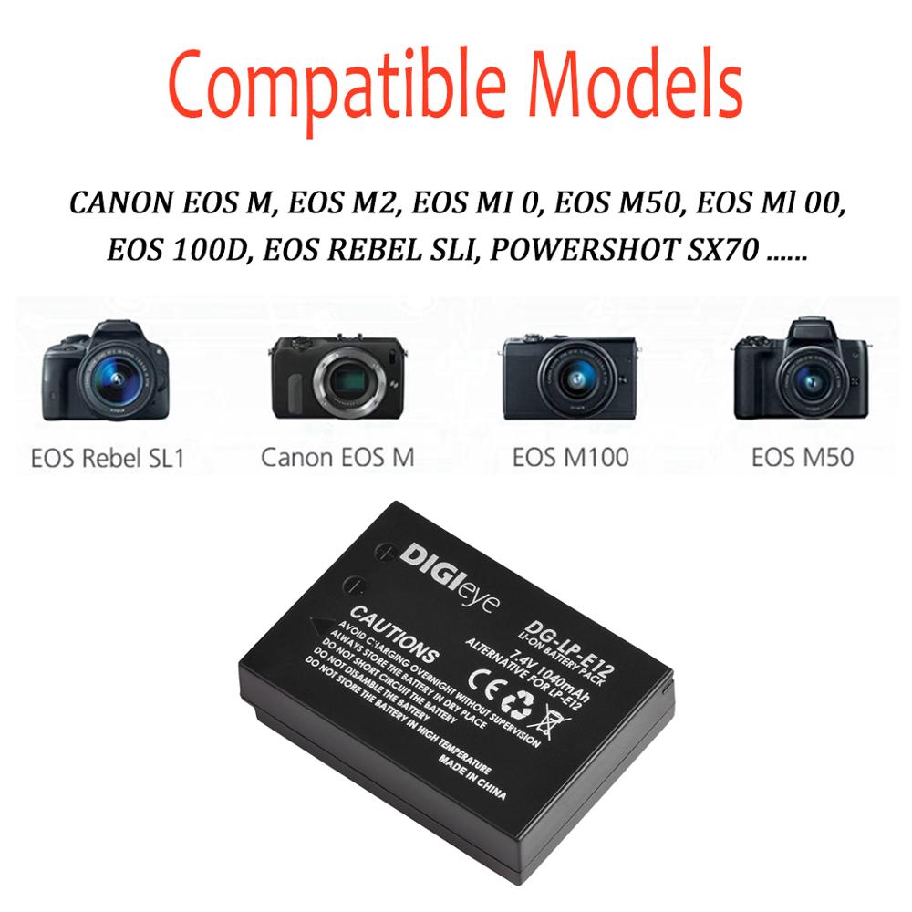 LP-E12 LPE12 Batterij + Lcd Dual Usb Charger Met Type C Voor Canon Rebel SL1, Powershot SX70HS, eos M, Eos M2, M10, M50, M100