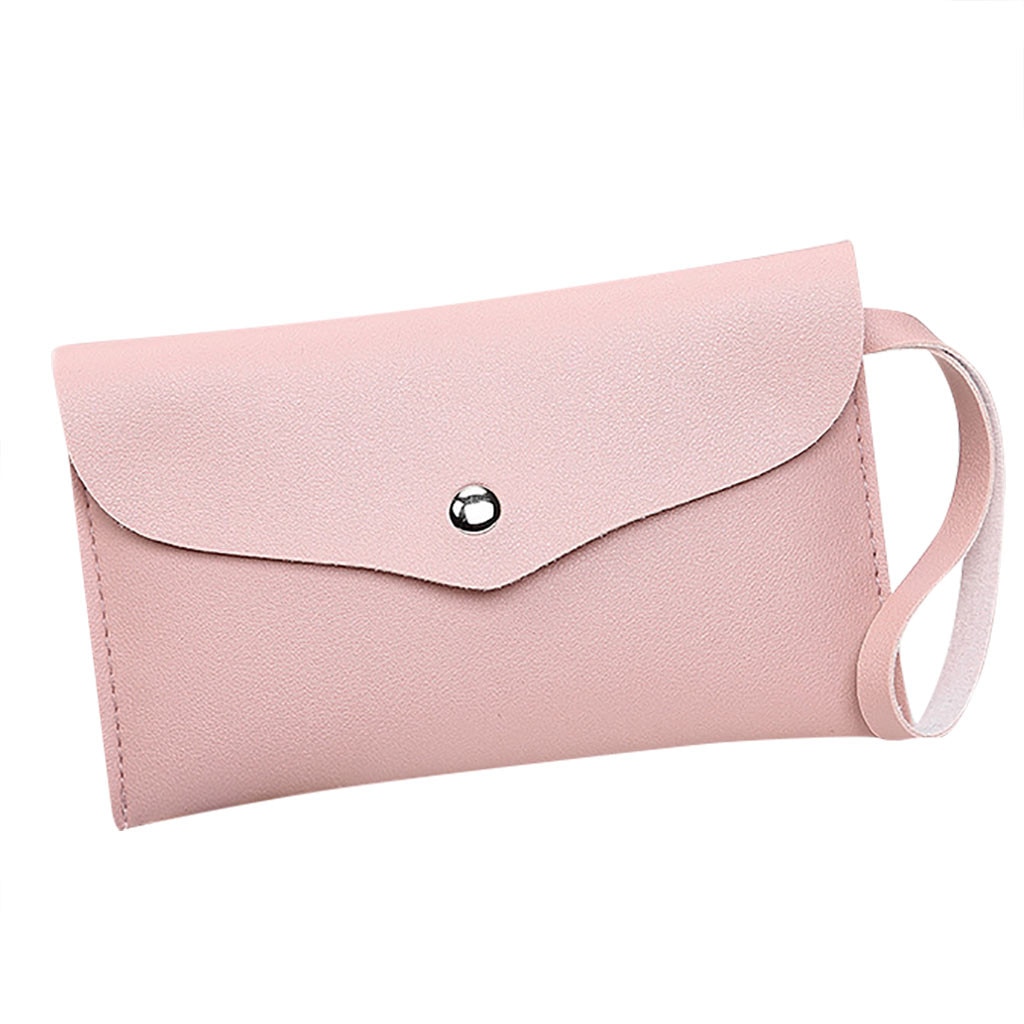Mini kuvert hasp puse tynd kvinder pung med snor kortholder kort lille firkantet clutch taske mini pung telefon tasker lang: Lyserød