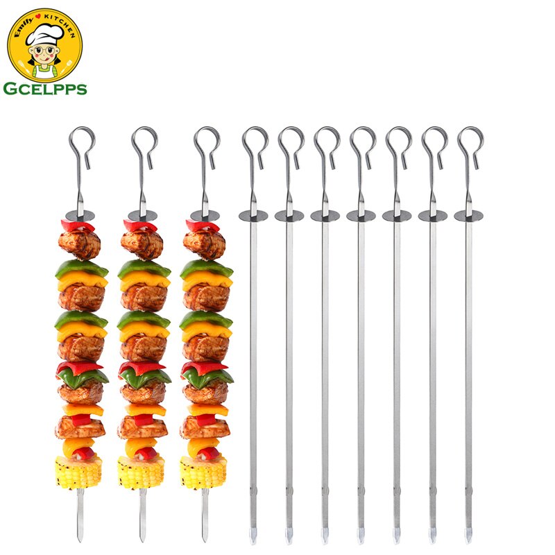 10 sztuk szaszłyki z grilla ze stali nierdzewnej szaszłyki z kebaba 35 cm długości 410 metalowe patyczki robić szaszłyków z przesuwania akcesoria robić grillowania