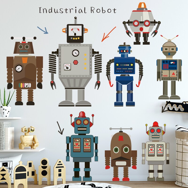 Robot Wall Stickers Industrial Style Decoration Boy Kids Room Decoration Aesthetic Nursery Childern Bedroom Decor Wallpapers Art