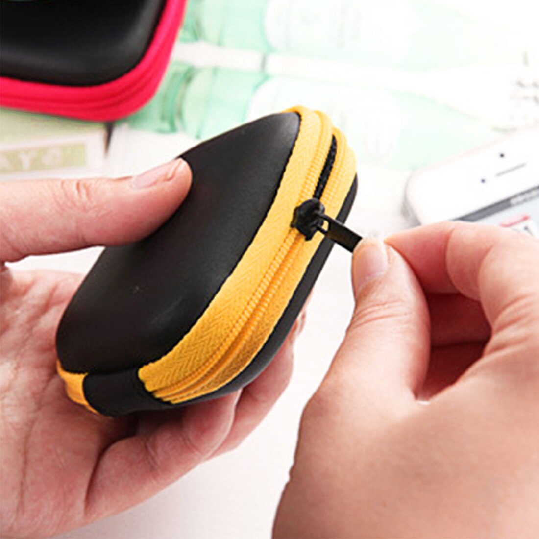 Mini Rits Hard Headphone Case Draagbare Oordopjes Pouch Box Pu Leer Oortelefoon Opbergtas Beschermende Usb Kabel Organizer