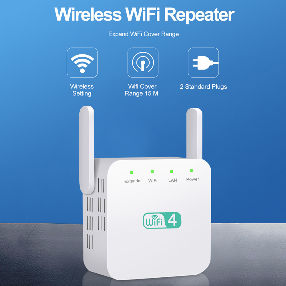 Longo Alcance Wireless WiFi Extender, WiFi Booster, 2.4Ghz, adaptador 300Mbps, amplificador Wi-Fi, antena dupla, repetidor de sinal