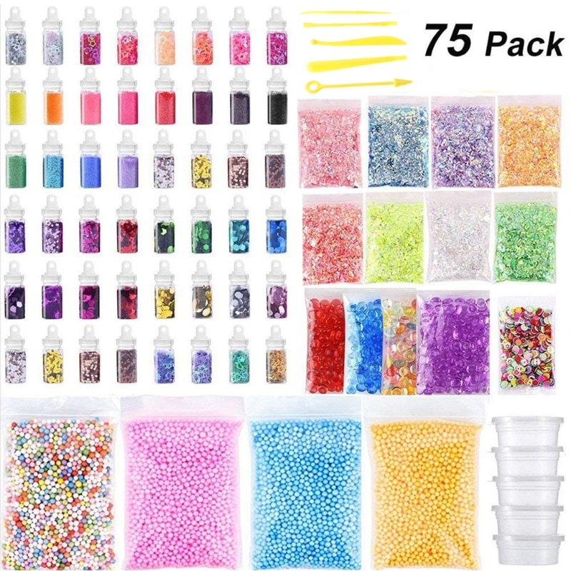 75pcs For Slime Supplies Kit Foam Beads Charms Styrofoam Balls Tools For DIY Slime Making Additives for Slices Clay