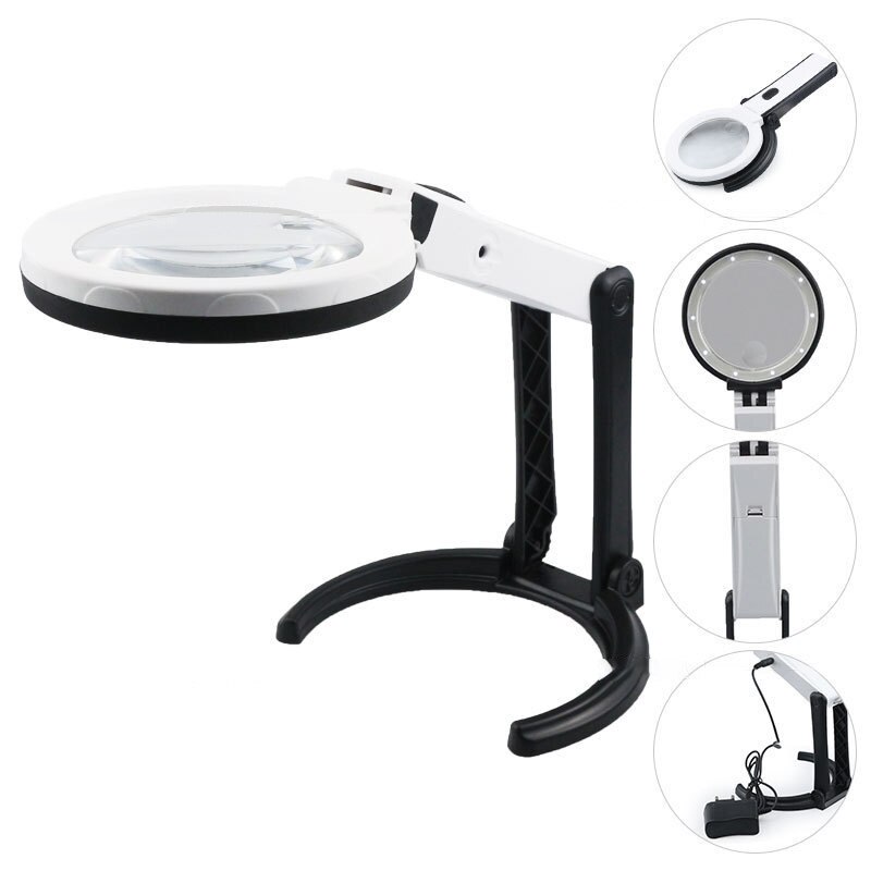 Vergrootglas met led-lampje, opvouwbaar bureauloep, multifunctionele leesloep voor lasreparaties: Eu stekker 3b-1b 10 led