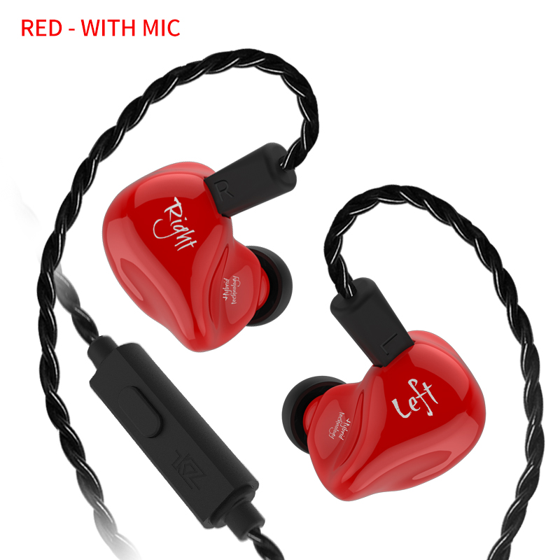 KZ ZS4 Earphones 1DD+1BA Hybrid technology HIFI Stereo Headset In Ear Monitor Sport Headphone Noise Cancelling Gaming Earbuds: ZS4 Red mic