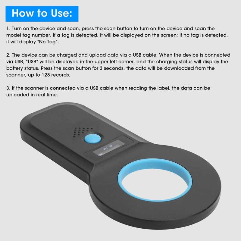 Dier Tag Scanner Draagbare Oled Pet Hond Kat Label Reader 134.2Khz W90B Emid/FDX-B Barcode Scanner