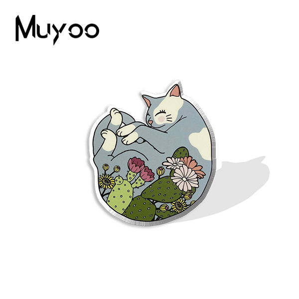 2021 nuovi gattini addormentati con spille da bavero in acrilico epossidico dipinto a mano con piante floreali: Oro-colore