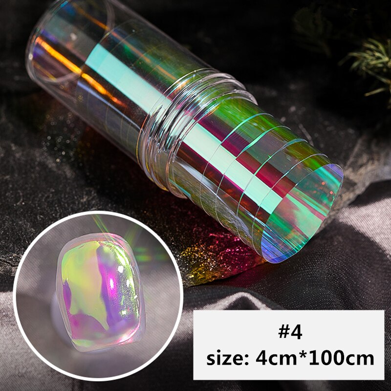 Aurora lámina de cristal para uñas, película adhesiva de celofán, de tendencia de uñas coreanas, cubo de hielo, decoración DIY, 100cm/botella: 04