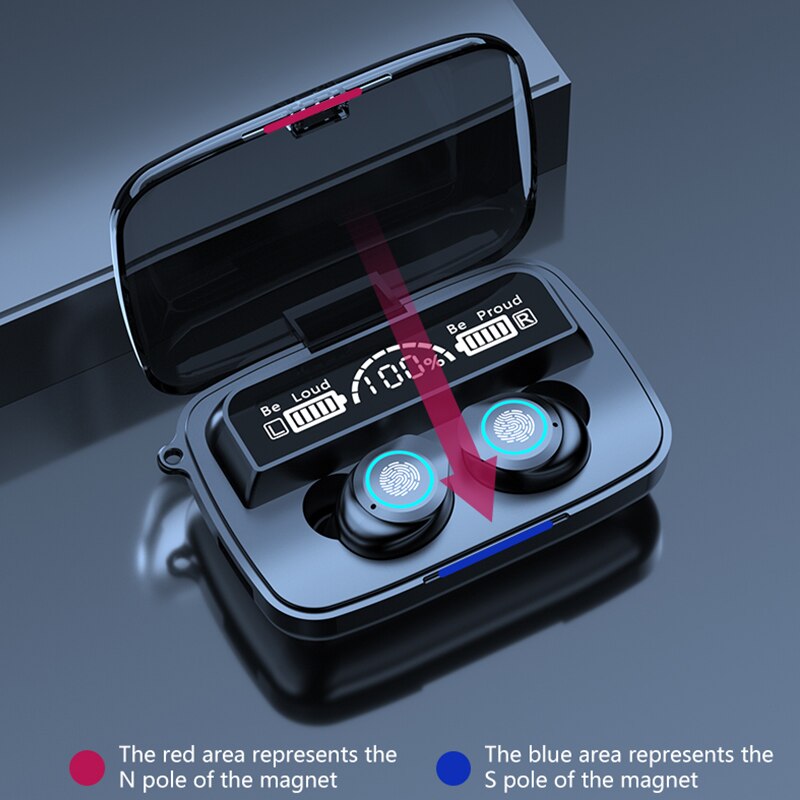The TWS5.1 Bluetooth wireless headset LED Display Mirror Case Touch Motion Waterproof High Sound Earplug Headset