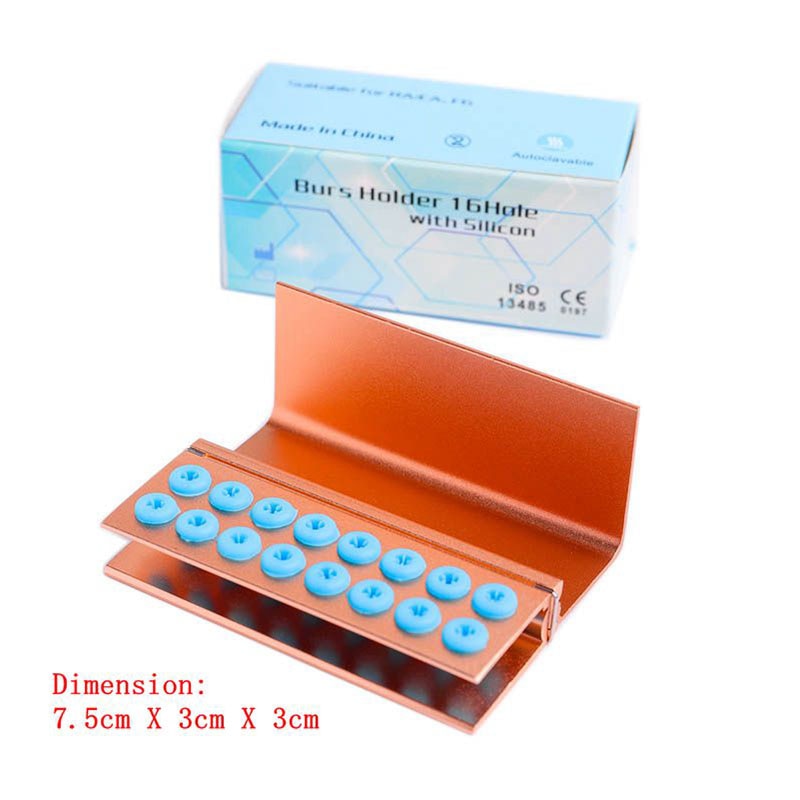 16 Holes Dental Bur Block Holder Holds Disinfection Autoclave Sterilizer Box Stand With Silicone Rings Fit For FG RA CA Burs