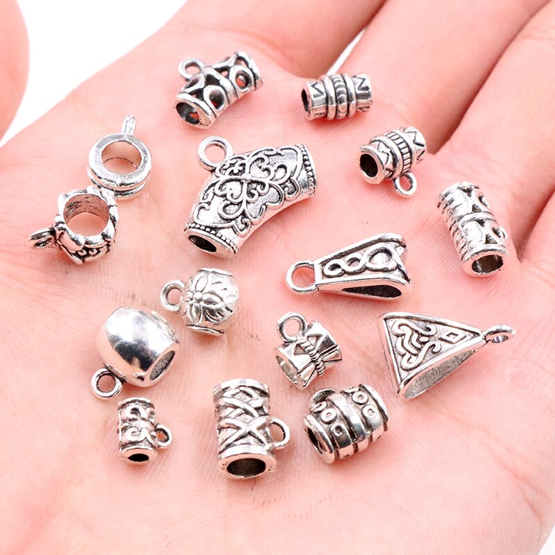 20pcs/lot DIY Handmade Beads Bails Pendants Jewelry Making DIY Necklace Antique Silver Color Bails Pendant Charm Beads Bails