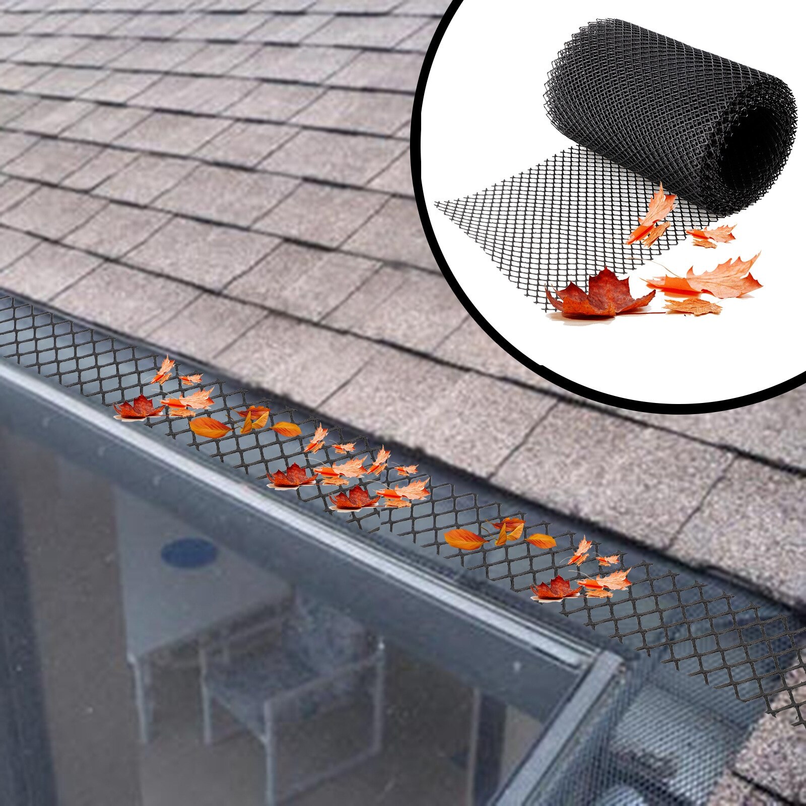 Roof Gutter Guard Mesh Gutter Cover Guard Net Protector with 10 Clip Hooks High Resist Mesh Gutter Guard Anti-clogging Gutter