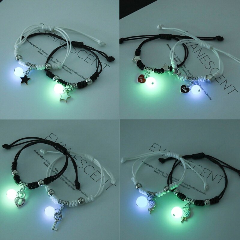 Lot de 2 Bracelets lumineux lune étoile, corde ajustable, à la , pour Couple, Bracelets assortis pour amis, bijoux d'amour