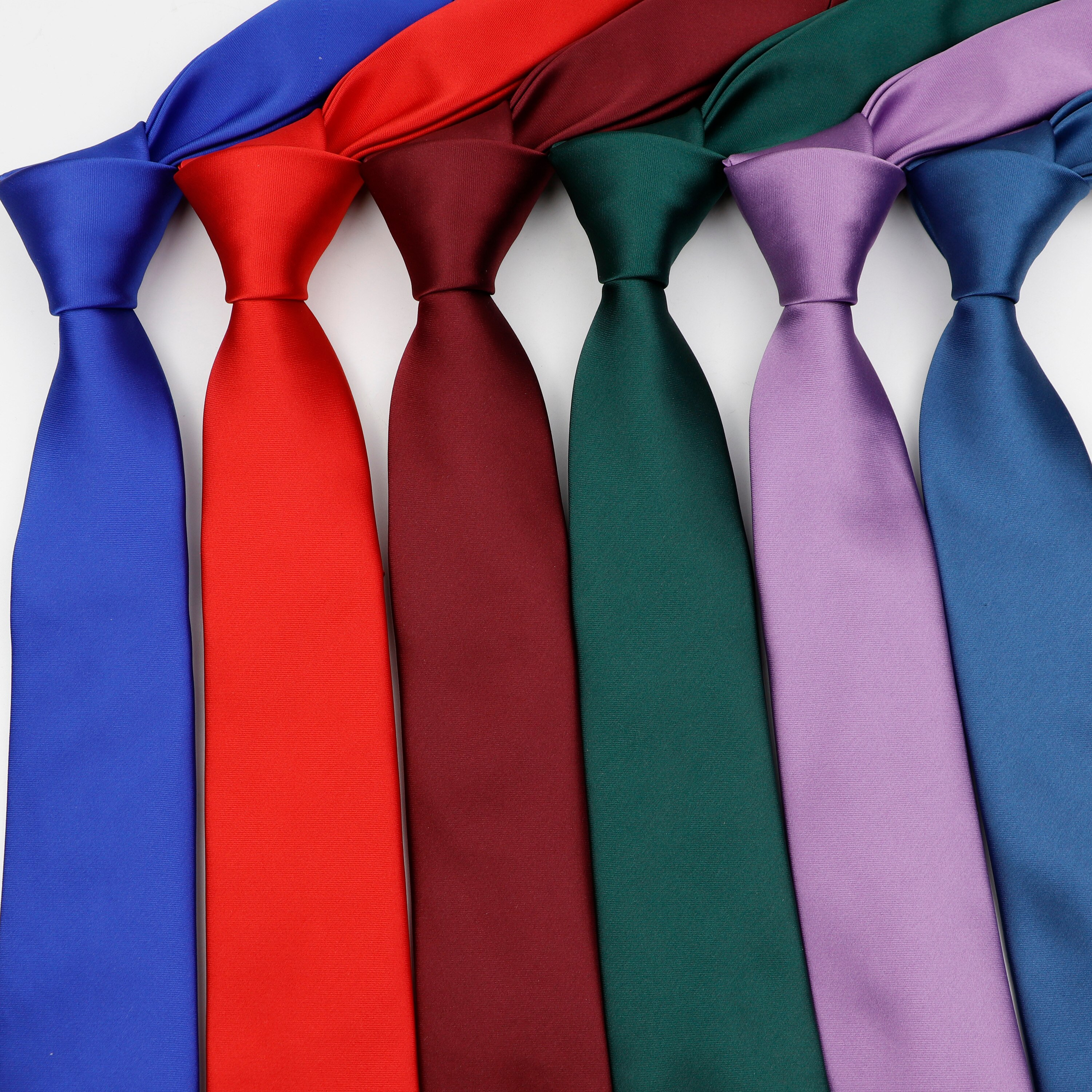 Cravate slim classique pour hommes, couleur unie, rouge, noir, bleu, pour bureau, fête de mariage