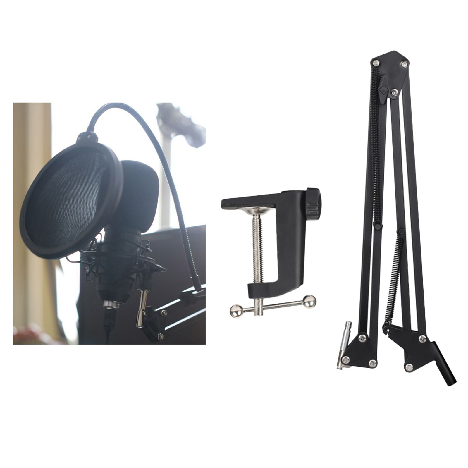 Extendable Mic Microphone Holders Boom Arm Stand Table Clamp