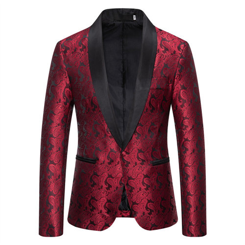 Blazer rojo con flores de anacardo para hombre, chaqueta de vestido de de boda, chaquetas de marcas blancas, azules y negras, S M L XL XXL: M / Borgoña