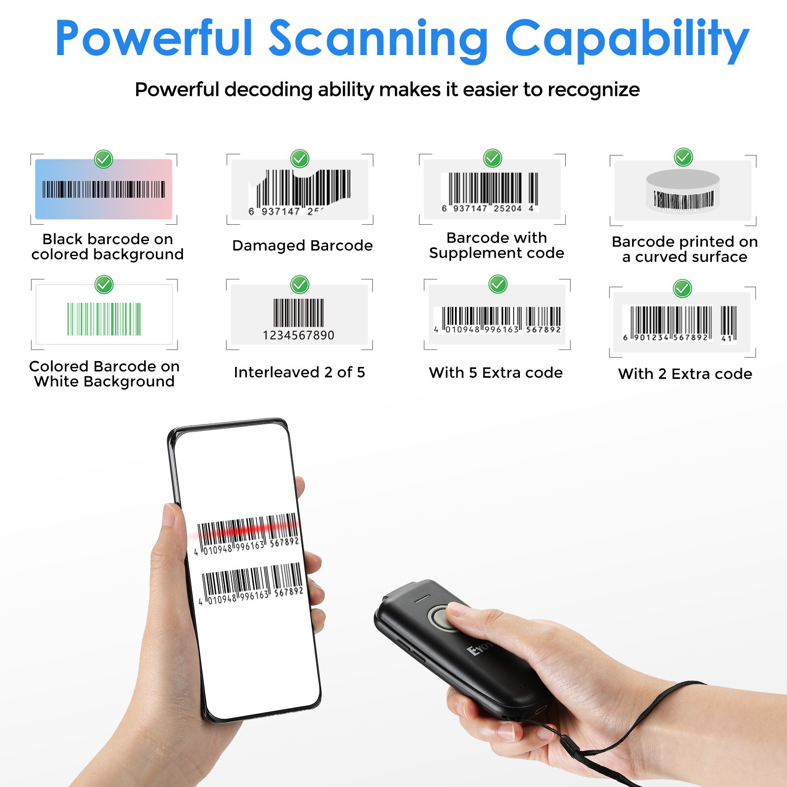 Eyoyo Mini 1D Wireless Barcode Scanner Bluetooth &amp; Wired Portable Bar code Reader for iPad iPhone Android Tablets Barcode Reader