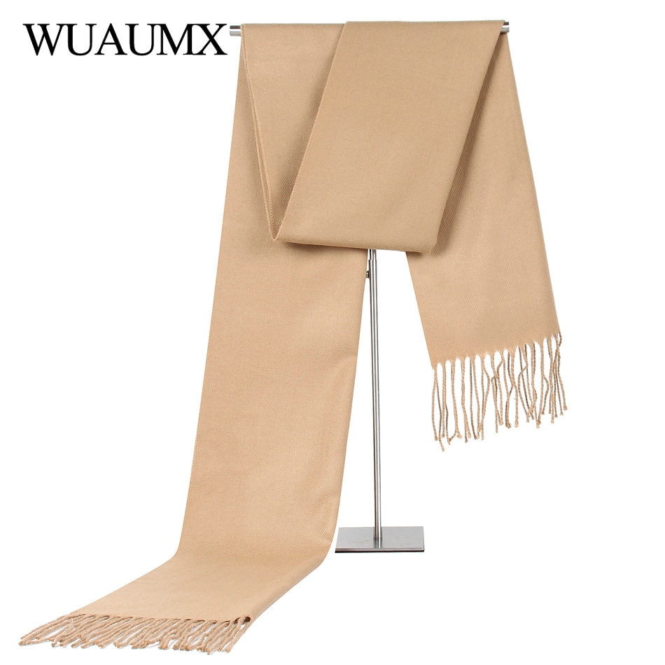 Wuaumx afslappet solidt tørklæde mænd vinter tørklæder mandlig efterligning kashmir varmt tørklæde med kvaster sjal halstørklæde echarpe 9 farver