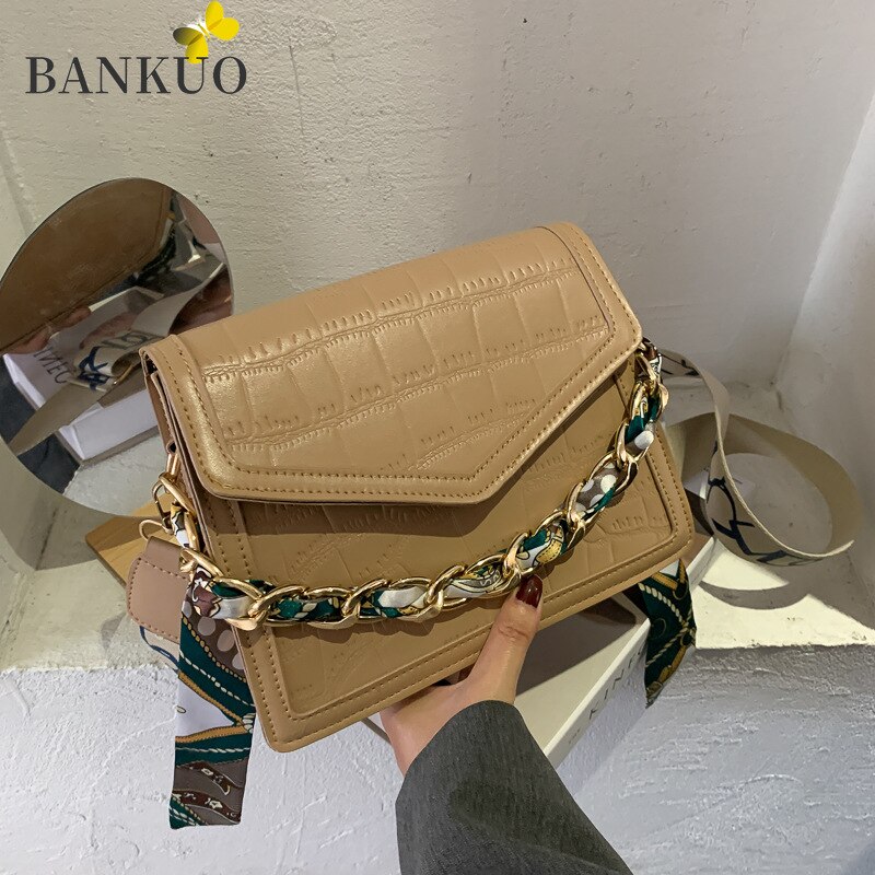 BANKUO Womens Bag PU Stone Pattern Shoulder Bags for Women Vintage Wide Straps Handbags Solid Crossbody Bags Z392