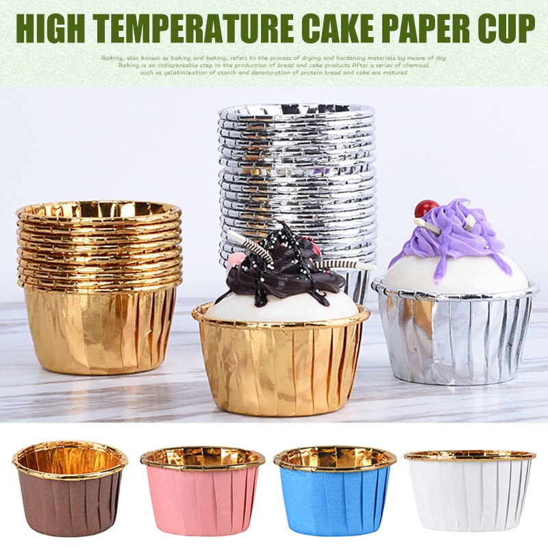 50/100Pcs Aluminiumfolie Cupcake Papier Cupcake Liner Baking Cups Muffin Cupcake Paper Cups Bakken Gebak gereedschap Bakvormen
