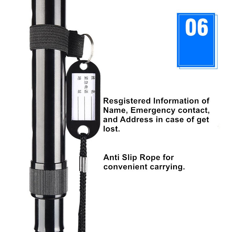 A bengala dobrável da caminhada da liga de alumínio conduziu a vara telescópica antiderrapante para idosos com altura ajustável da luz do diodo emissor de luz