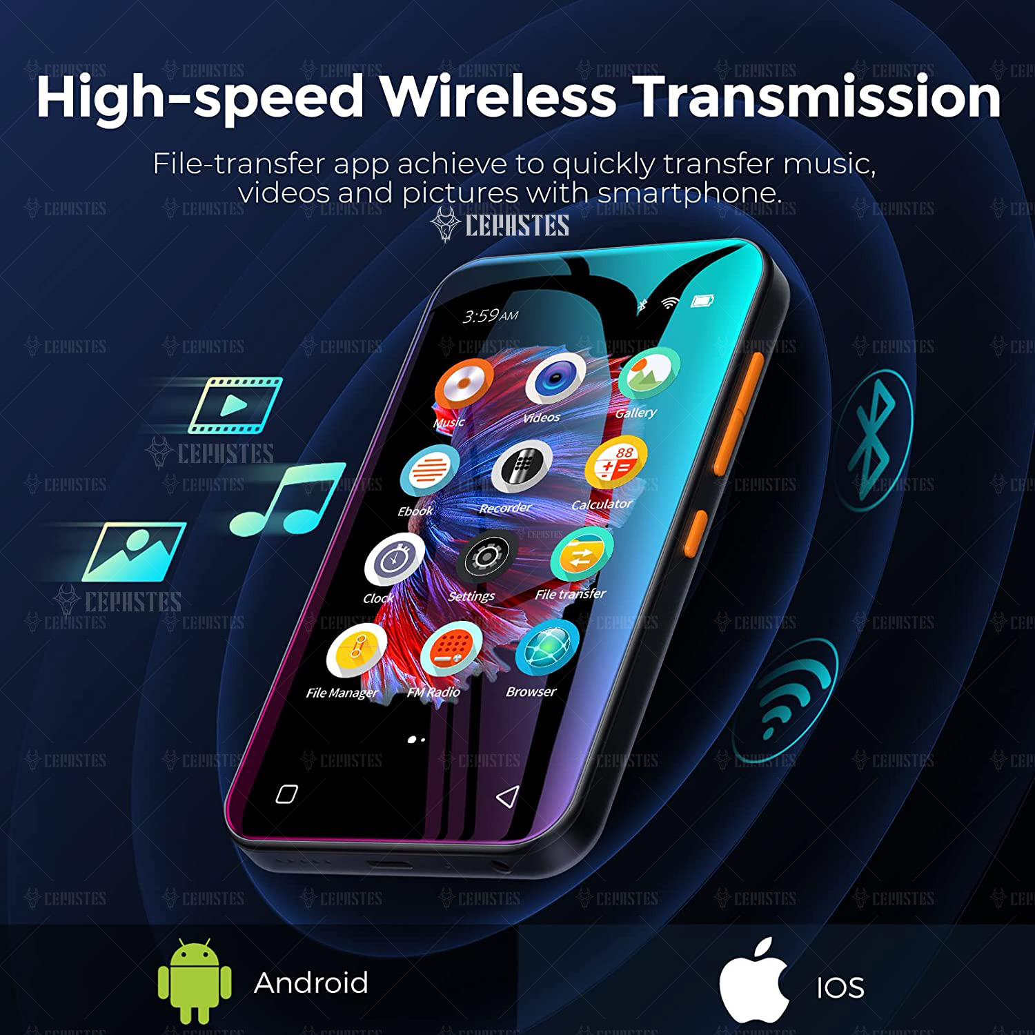 Reproductor MP3 portátil con Bluetooth, WiFi, MP4, MP5, sonido HiFi, música, pantalla táctil completa de 4,0 pulgadas, FM, grabadora, navegador, soporte máximo de 512GB