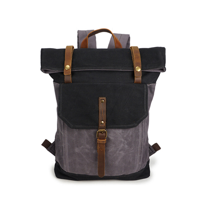 Sac à dos Vintage en toile cirée à l&#39;huile, sac d&#39;école pour adolescent, sacs de jour de voyage imperméables pour ordinateur portable 14 pouces, sac à dos hommes/femmes: black-gray